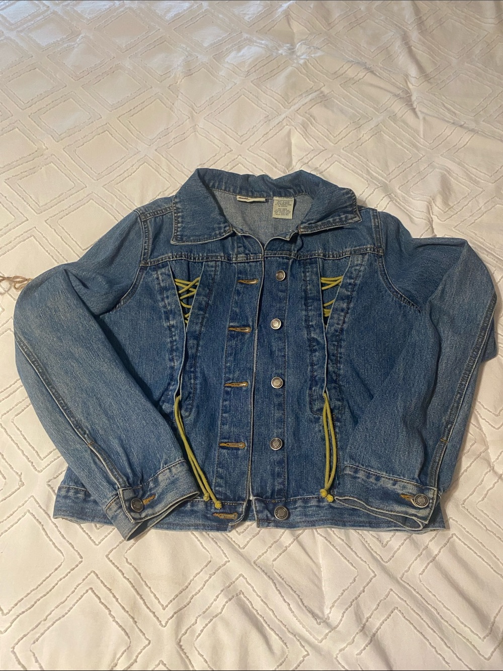 Upcycled Faded Glory Medium Stone Denim Jacket with Cactus Insert